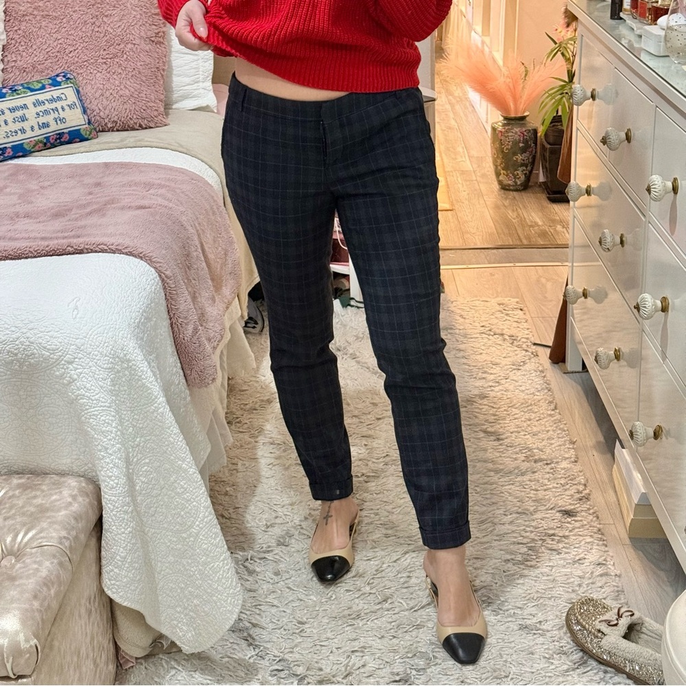 Plaid Slim Navy Low Waisted Ankle Pants